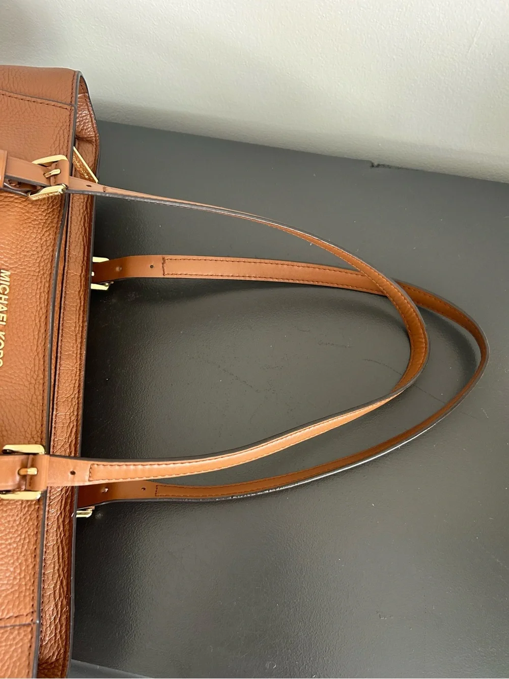 Michael Kors Brown Pebbled Leather Tote Bag Shoulder Purse Zip top